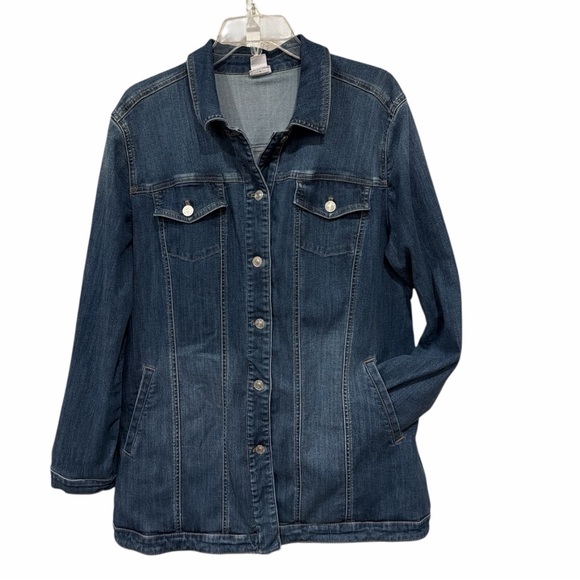 Chico’s Elongated Denim Jacket Medium Wash Size 3 (XL) Longline EUC - Picture 3 of 7